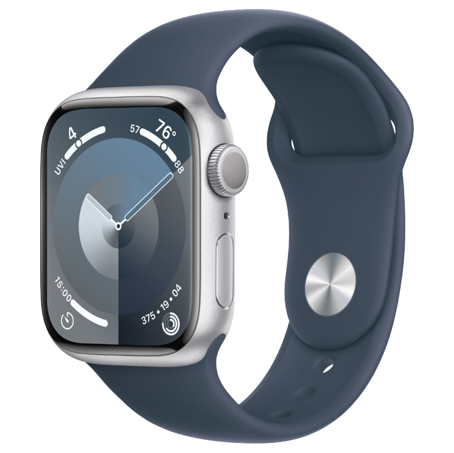 Apple-Watch-Series-9-41mm-Zilver-Aluminium-Blauw-Sportband