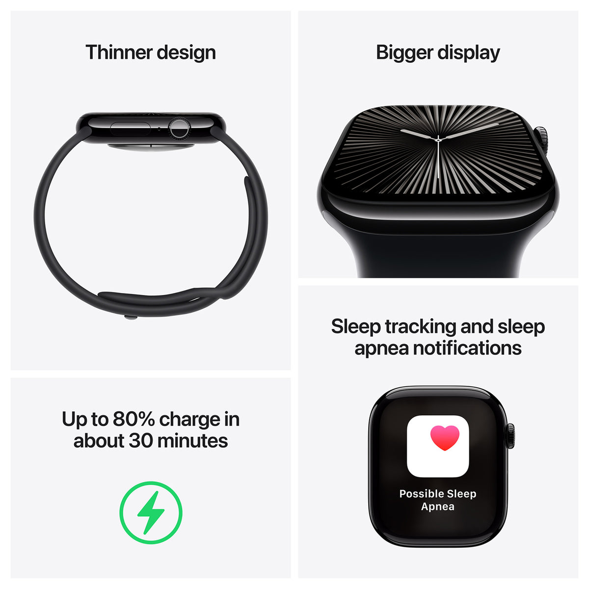Apple Watch Series 10 42mm - Zwart Aluminium Zwart Sportband