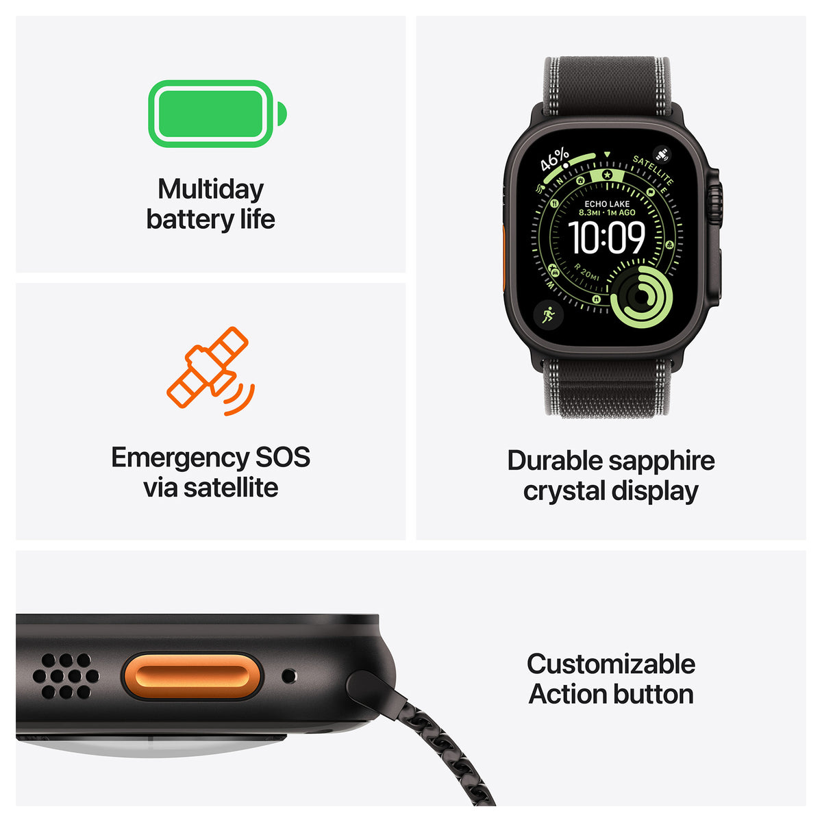 Apple Watch Ultra 3 5G Zwart - Alpine band Lichtblauw