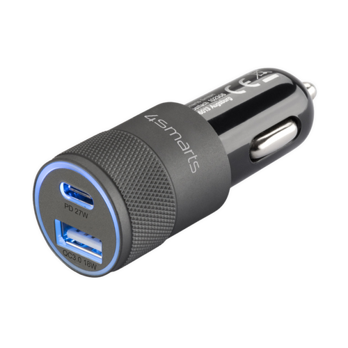 Caricabatterie auto 4smarts 27W 2 in 1 USB-A e USB-C ricondizionato