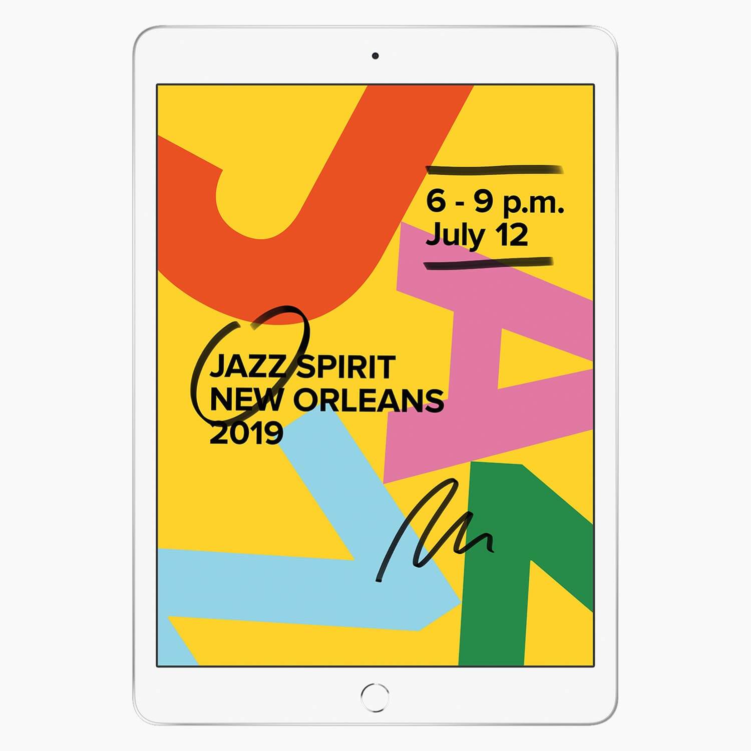 iPad 2019 ricondizionato 128 GB argento - vista frontale